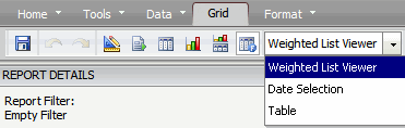 Example of selecting a custom widget from the report toolbar