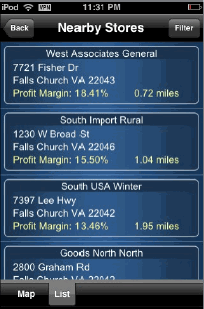 Example of a list of locations in a Map widget